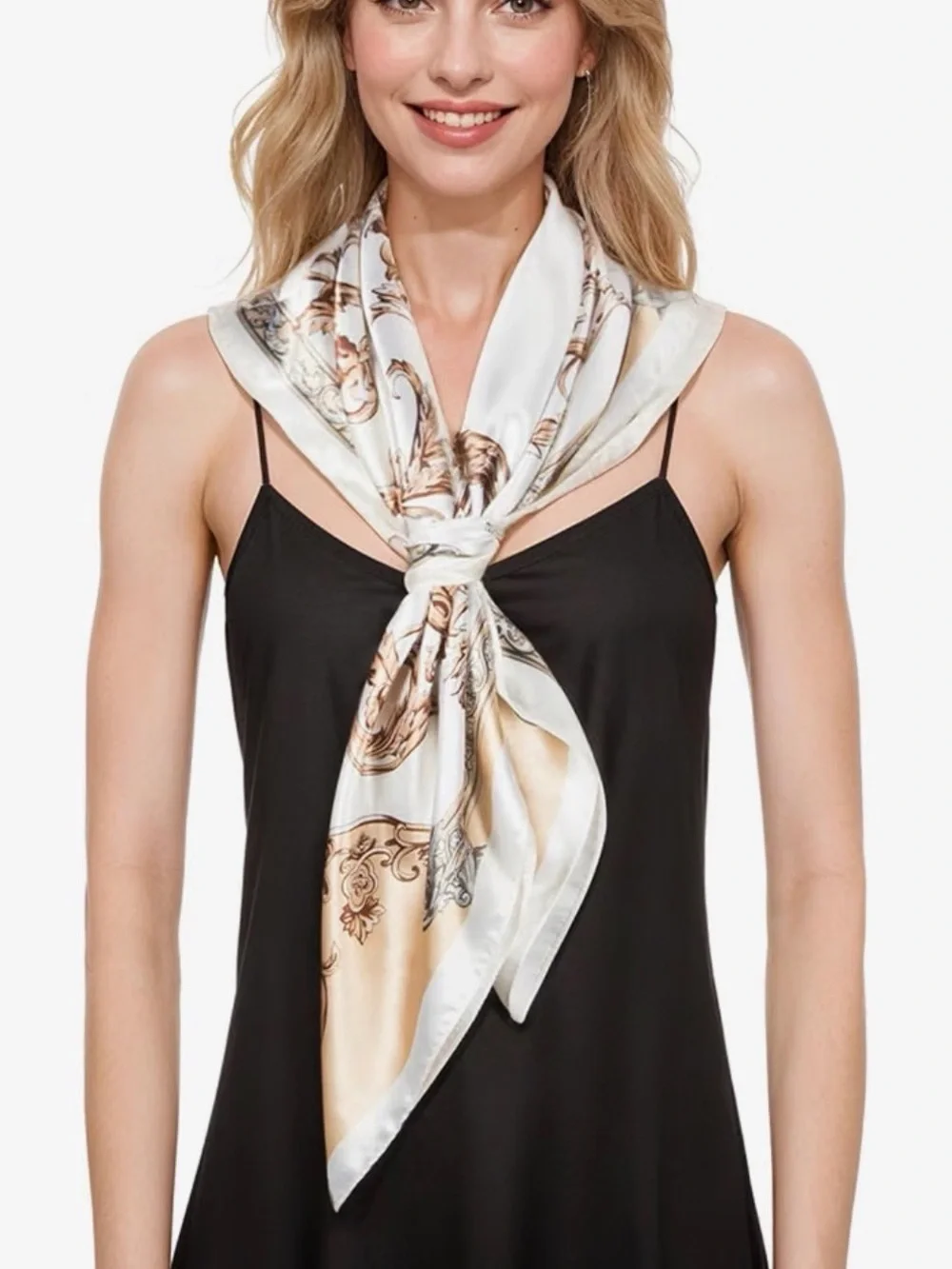 Silk-Feel Cream & Gold Patterned Head Scarf